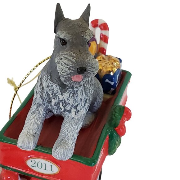 Danbury Mint 2011 Annual Mini Schnauzer Dog Ornament Merry Christmas Red Wagon - Picture 2 of 8